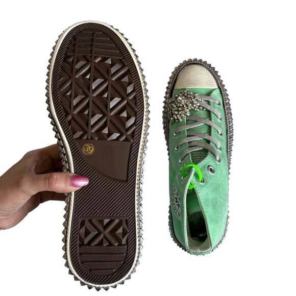 NAN-KU Couture Cruise Spring Mint Hi-Top Studded Embellished Sneakers sz 39 NEW - Picture 6 of 10